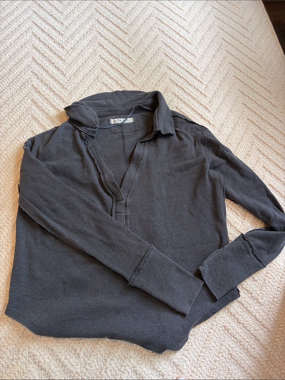 Free People Charcoal Waffle Knit Henley